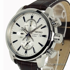 SEIKO CHRONOGRAPH LEATHER STRAP SILVER FACE SNAF51P1