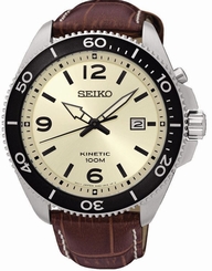 Seiko Kinetic SKA749 Cream Dial Brown Leather Band Men's Watch