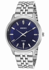 Seiko Men's Neo Classic Watch Silver-Tone Polished Stainless Steel Blue Dial