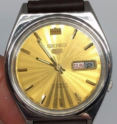 Seiko 5 Beautiful Vintage Automatic SUNDIAL men's watch, serviced & polished