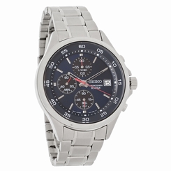 Seiko Mens Blue Dial Stainless Steel Chronograph Quartz Watch SKS475