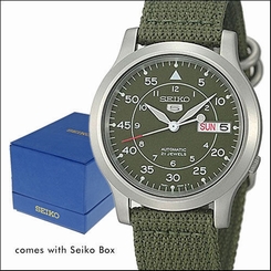 Seiko 5 Military-Style Automatic Field Watch with Green Canvas Strap #SNK805K2 4954628029584