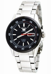 SEIKO MEN BLACK BEZEL AUTOMATIC STEEL 100M WATCH SNZH19 SNZH19K1