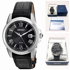 NEW Seiko Men's SNE397 LGS Solar Analog Display Japanese Quartz Black Watch C46