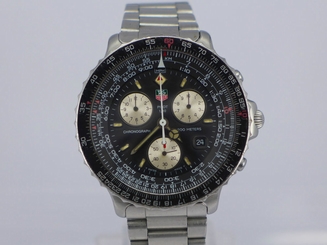JUMBO Swiss Tag Heuer 200m quartz date 1/10s pilot chrono SS bracelet watch