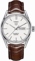 Tag Heuer Carrera Automatic Silver Day-Date Men's Leather Watch WAR201B.FC6291