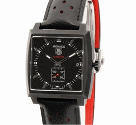 Pre-Owned TAG HEUER Monaco WW2119 Men's SS/Leather Black Dial Automatic Watch,MD