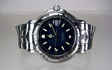  TAG Heuer 6000, Stainless Steel, Blue Dial, Full-size, Men's Watch, WH1115, Mint