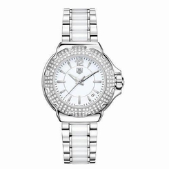 TAG HEUER WOMEN'S 37MM WHITE CERAMIC BAND SWISS QUARTZ WATCH WAH1215.BA0861