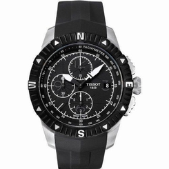Tissot Men's 'T Navigator' Black Dial Black Rubber Strap Chronograph Watch T062 758499238854