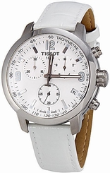 Tissot PRC 200 Chronograph White Dial Leather Steel Mens Watch T0554171601700