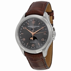 Baume et Mercier Clifton Grey Dial Brown Leather Mens Watch MOA10213