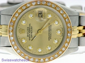 ROLEX LADIES DATEJUST WATCH STAINLESS STEEL & YELLOW GOLD DIAMOND AUTOMATIC LADY