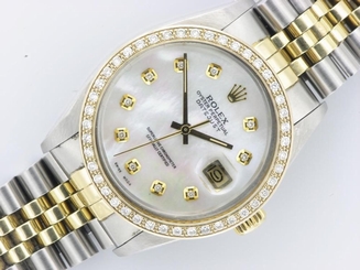 ROLEX GENTS DATEJUST STEEL AND YELLOW GOLD AUTOMATIC WATCH PEARL DIAMOND DIAL