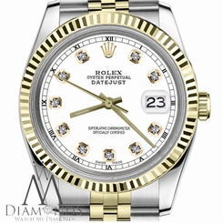 Men`s Rolex 36mm Datejust2Tone White Color Dial with Diamond Accent RT