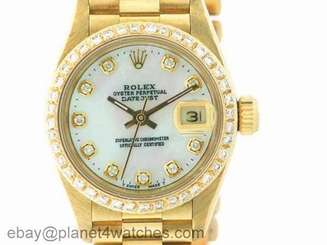 ROLEX LADIES DATEJUST WATCH 18CT YELLOW GOLD PRESIDENT W/ DIAMONDS ROLEX OYSTER