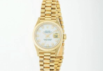ROLEX LADIES DATEJUST WATCH 18CT YELLOW GOLD PRESIDENT W/ DIAMONDS ROLEX OYSTER