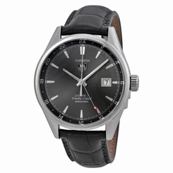 Tag Heuer Carrera Twin Time Anthracite Dial Grey Alligator Leather Mens Watch