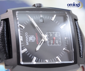 New TAG Heuer Men's Monaco Calibre 6 Automatic Watch Steel on Leather Black Face