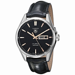 Tag Heuer WAR201CFC6266 Carrera Automatic Black Dial Black Leather Mens Watch 683498425991
