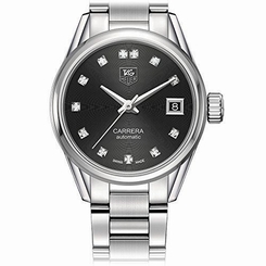 TAG HEUER WOMENS CARRERA CALIBRE 9 AUTOMATIC WATCH DIAMOND DIAL DIAMOND BEZEL 28