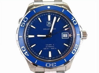 Pre-Owned TAG HEUER Aquaracer Calibre 5 WAK2111 Men's SS Blue Automatic Watch,MD