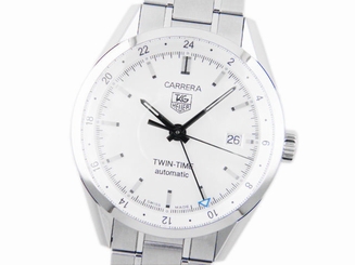 Pre-owned Tag Heuer WV2116.BA0787 Carrera Twin Time White Dial Mens Watch, IC