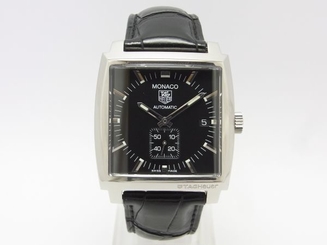 Pre-Owned Tag Heuer Monaco SS/Leather Black Dial Men's Watch WW2110.FC6177, MR 760643092694
