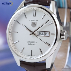 TAG Heuer Men's Carrera Day-Date Automatic Steel on Brown Leather Silver Face