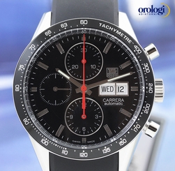 TAG Heuer Men's Carrera Day & Date Steel on Rubber Strap Black Face Chrono Watch 760643119544
