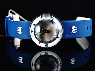 NEW! TechnoMarine Men Fire Blue Doom AquaSphere Blue Silicone Silver Dial Watch