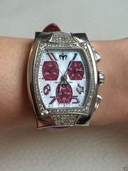 TECHNOMARINE DIAMOND CHRONOGRAPH WATCH MAGENTA LEATHER BAND DATE ANALOG LUXURY