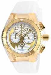 Technomarine Chrono White Dial Gold Tone Bezel White Poly Band Watch TM-115002