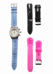 TECHNOMARINE Purple Alligator Chrono Diamond Pave Wrist Watch W/ 2 Extra Bands