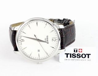 Tissot T0636101603700 Men's Tradition Quartz Watch, Silver Dial Brown Strap -NEW