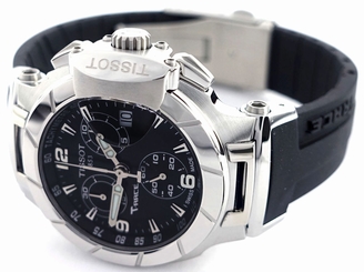 Tissot T0482171705700 T-Race Chronograph Black Dial Rubber Band Women's Watch 7611608253748