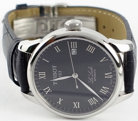 Men's T41142353 Tissot Le Locle Automatic Black Dial Leather Strap Watch - NEW