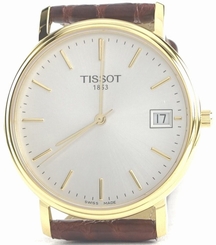 Tissot T52541131 Gold Plated Case Desire Men's Brown Leather Strap Watch - NEW