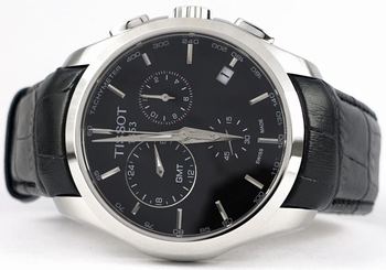 Tissot T0354391605100 Couturier Chronograph GMT Mens Black Leather Watch -NEW