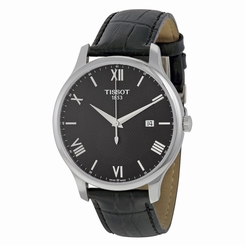 Tissot T0636101605800 Mens Black Dial Analog Quartz Watch with Leather Strap