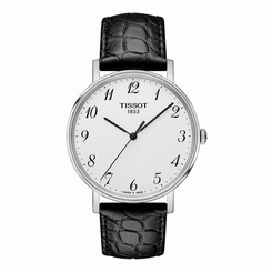 New Tissot Everytime Silver Dial Black Leather Strap Men's Watch T1094101603200