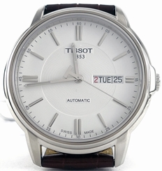 Men's T0654301603100 Tissot Automatics Silver Dial Brown Leather Strap Watch