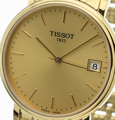 NEW MEN'S TISSOT DESIRE GENT GOLD SAPPHIRE ANALOG DRESS WATCH T52.5.481.21