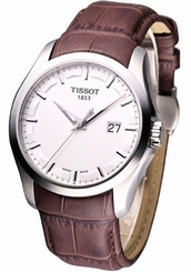 Tissot T0354101603100 T-Trend Couturier Silver Dial Mens Brown Leather Watch New