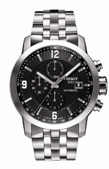 Tissot PRC 200 Men's Automatic Chrono Black Dial Watch with Stainless Steel Brac