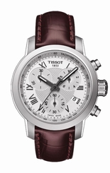 Tissot PRC 200 Lady Quartz Silver Dial Watch with Burgundy Leather Strap T055217