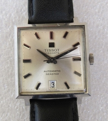 Amazing vintage stainless steel automatic Tissot Seastar mens square dress watch