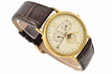 Vintage Tissot Triple Pointer Quartz Moon Phase Gold Plated Midsize Watch 1202