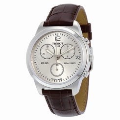 Tissot T0494171603700 T-Classic PR 100 Chronograph Men Brown Leather Watch New