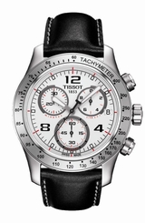 Tissot V8 Men's Quartz Silver Dial Watch with Black Leather Strap T0394171603702